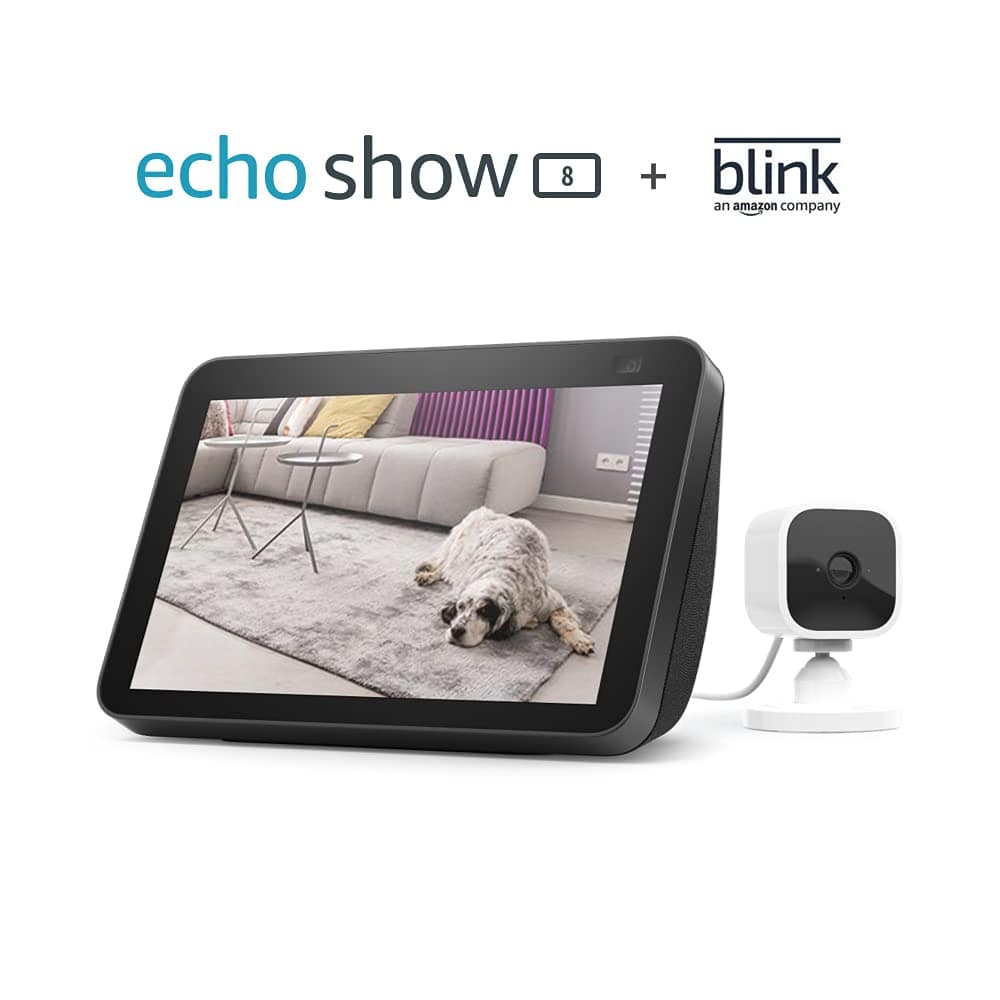 Echo Show 8 (2nd Gen, 2021 release) - Charcoal bundle with Blink Mini Charcoal with Blink Mini