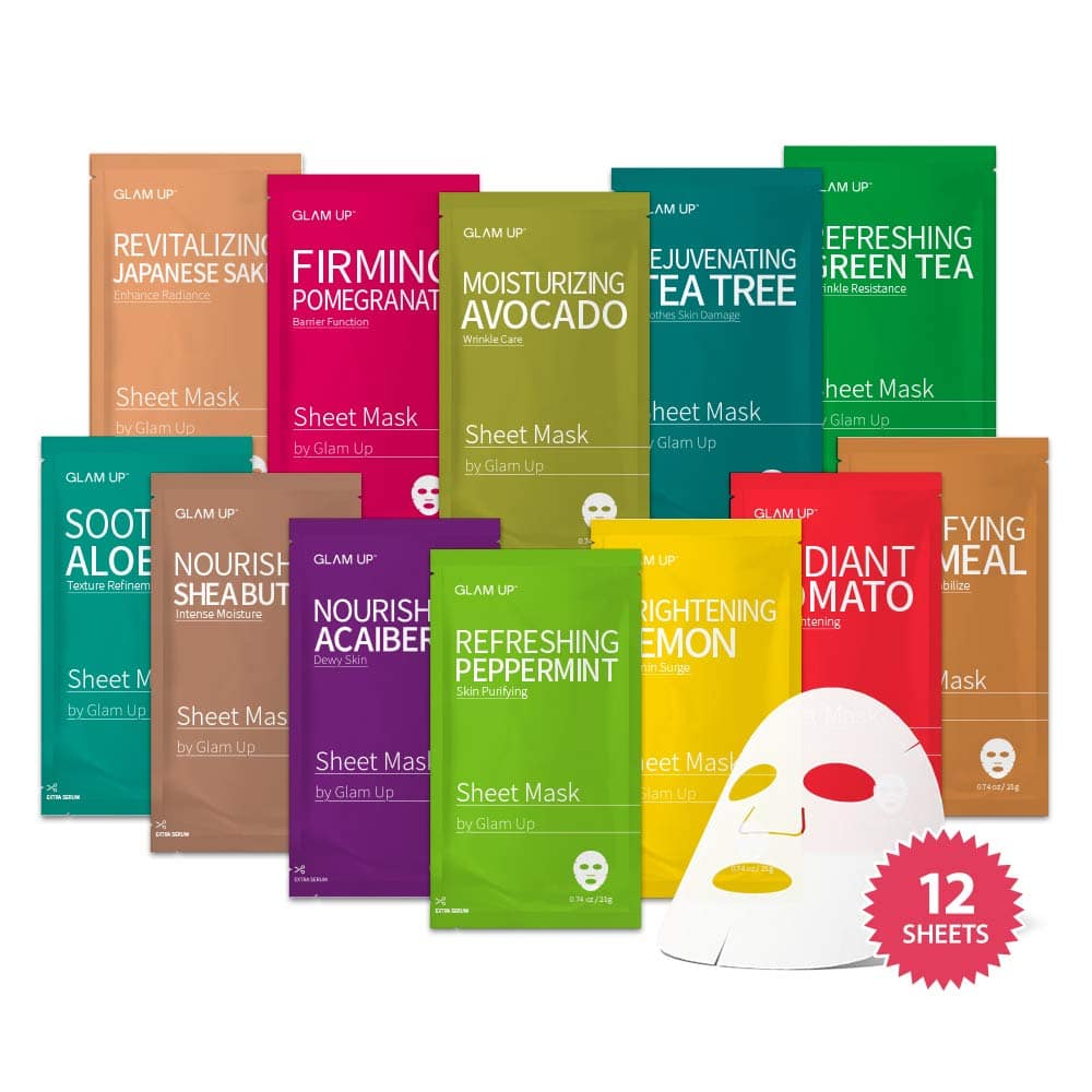 GLAM UP Premium Facial Sheet Mask 12 Combo (Pack of 12)