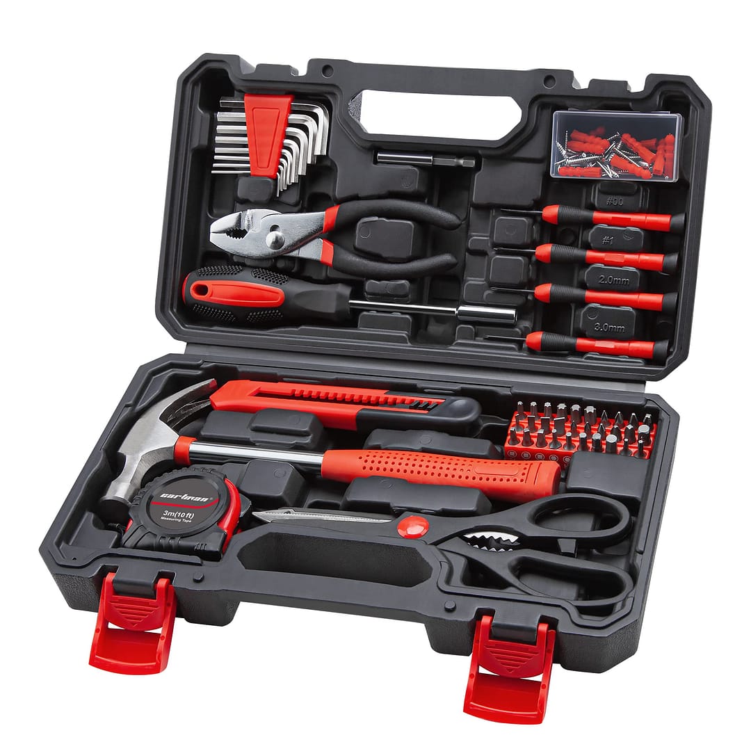 CARTMAN Tool Set General Household Hand Tool Kit with Plastic Toolbox Storage Case Red & Black Red Plus