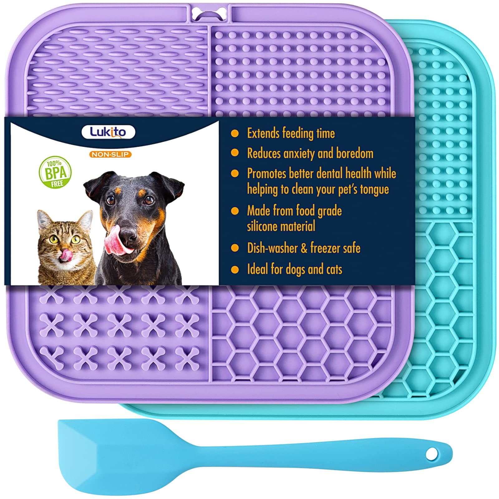 LUKITO Licking Mat for Dogs & Cats 2 Pack with Suction Cups