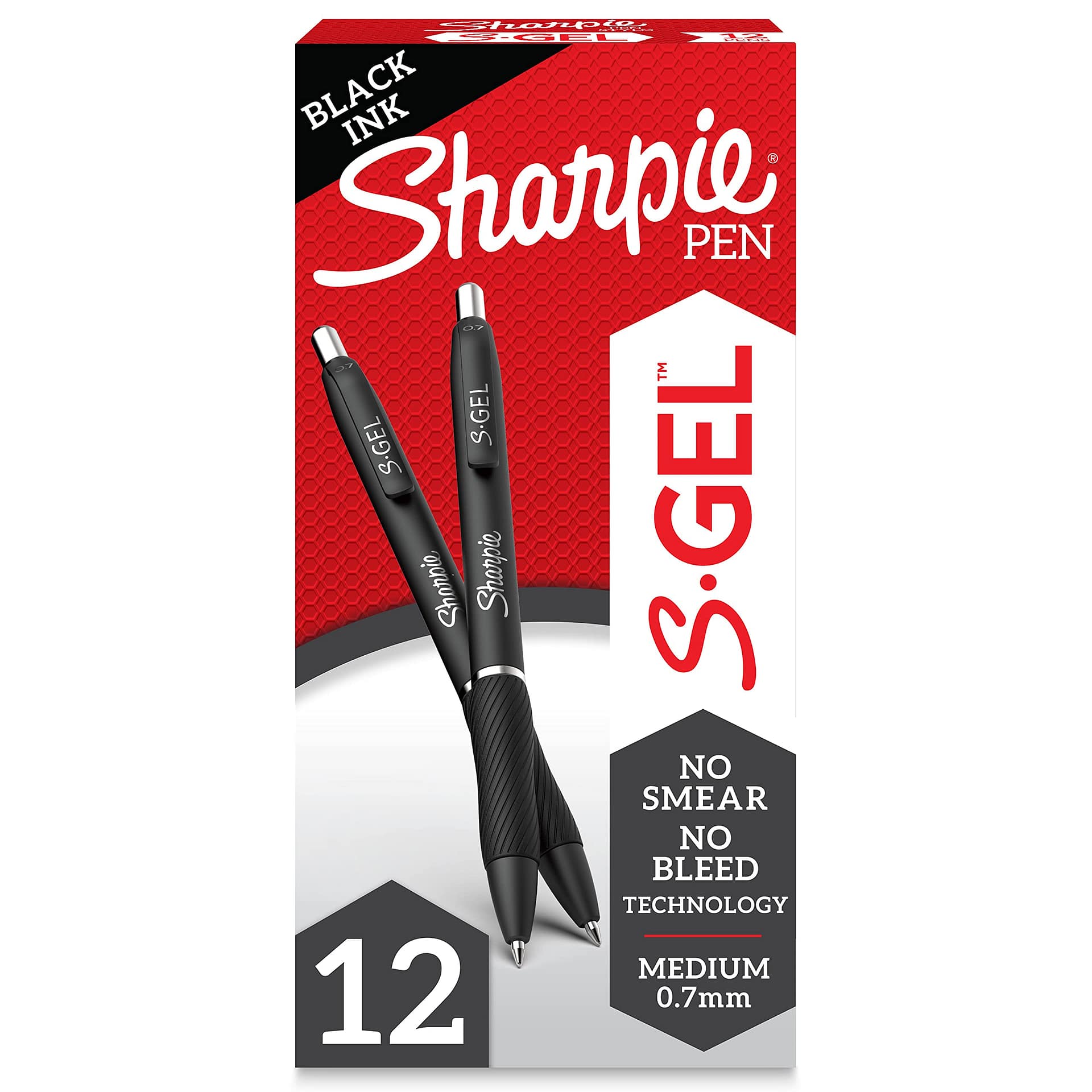 SHARPIE S-Gel, Gel Pens, Medium Point (0.7mm), Black Ink Gel Pen, 12 Count Black Gel
