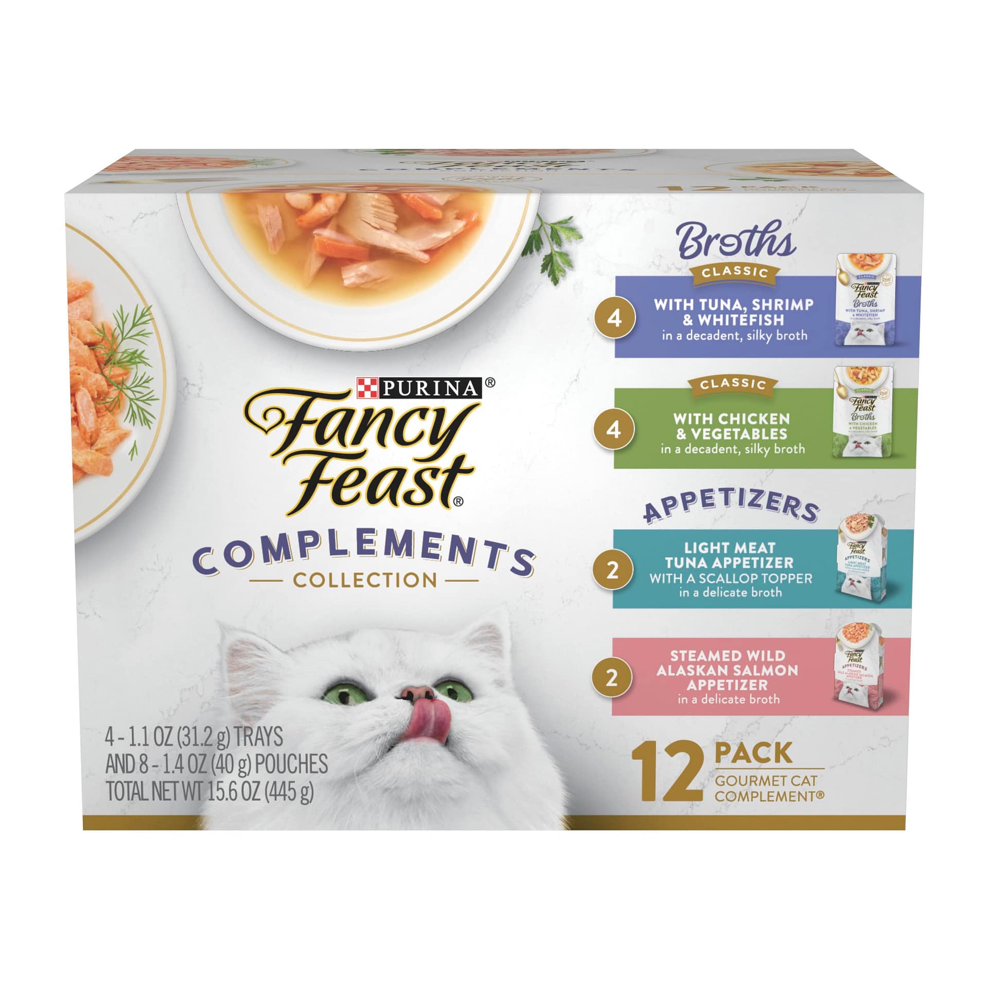 Fancy Feast Lickable Appetizers and Broths Collection Grain Free Wet Cat Food Topper Variety Pack